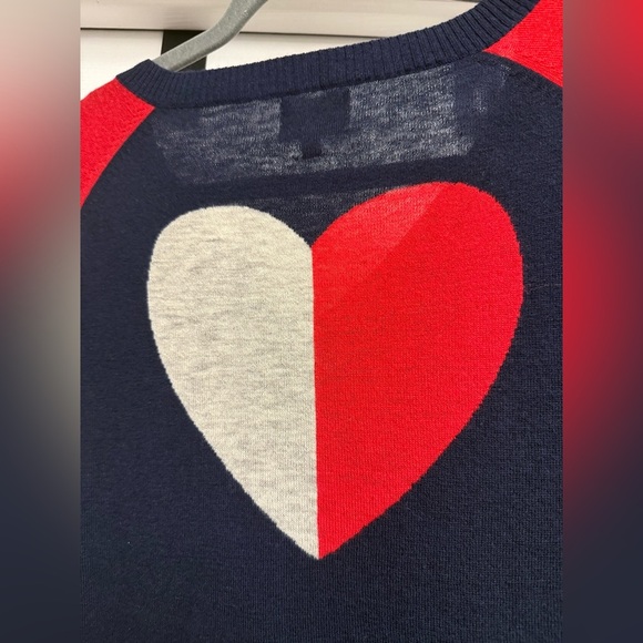 Sundry Women’s Navy Blue Red V Neck Heart Wool Cashmere Sweater Size 1 Small - Picture 2 of 5